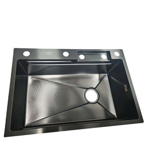 ZLEW KUCHENNY JEDNOKOMOROWY Z WODOSPADEM WIELOFUNKCYJNY CZARNY COSTA-BL-68X46