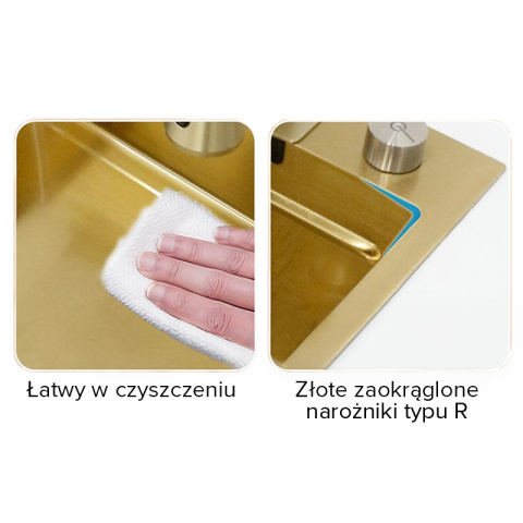 ZLEW KUCHENNY JEDNOKOMOROWY Z WODOSPADEM WIELOFUNKCYJNY ZŁOTY COSTA-GL-68X46