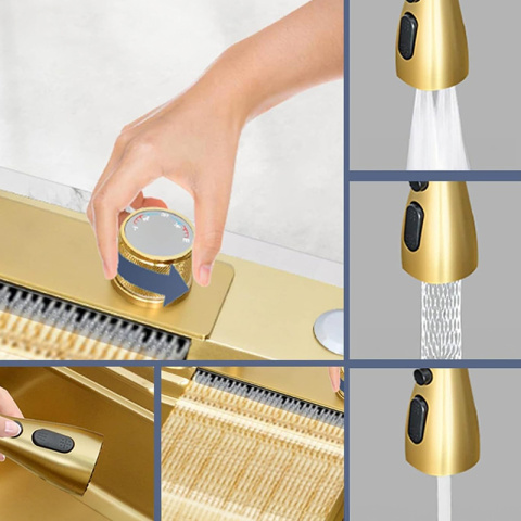 ZLEW KUCHENNY JEDNOKOMOROWY Z WODOSPADEM WIELOFUNKCYJNY ZŁOTY COSTA-GL-68X46