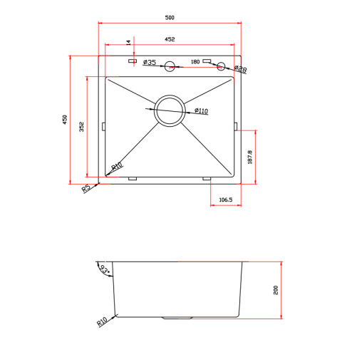 ZLEW KUCHENNY ZLEWOZMYWAK JEDNOKOMOROWY STALOWY GRAFITOWY ALOR-BL-50X45 DOZOWNIK SYFON UCHWYTY