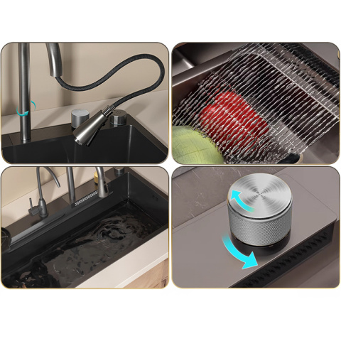 ZLEWOZMYWAK JEDNOKOMOROWY WIELOFUNKCYJNY COSTA 75X46 CZARNY ZLEW KUCHENNY