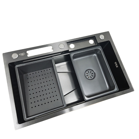 ZLEW KUCHENNY JEDNOKOMOROWY Z WODOSPADEM WIELOFUNKCYJNY GRAFITOWY TOKIO-BL-75X46