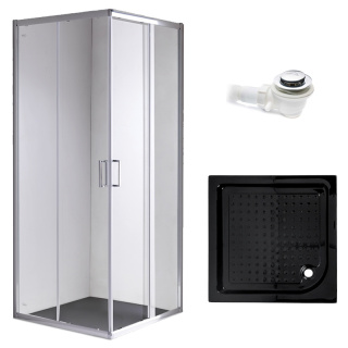 KABINA PRYSZNICOWA KWADRATOWA Z BRODZIKIEM KZ93A/SXL02A CHROM/CZARNY 80x80