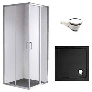 KABINA PRYSZNICOWA KWADRATOWA Z BRODZIKIEM KZ93B/ST02B CHROM/CZARNY 90x90