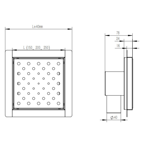 ODPŁYW LINIOWY KWADRATOWY 15x15 CM INOX WYSOKA PRZEPUSTOWOŚĆ DL06 CIRCLE