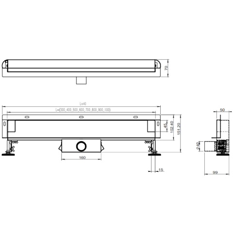 ODPŁYW LINIOWY ŚCIENNY 90 CM INOX NISKI SYFON WYSOKA PRZEPUSTOWOŚĆ DL09