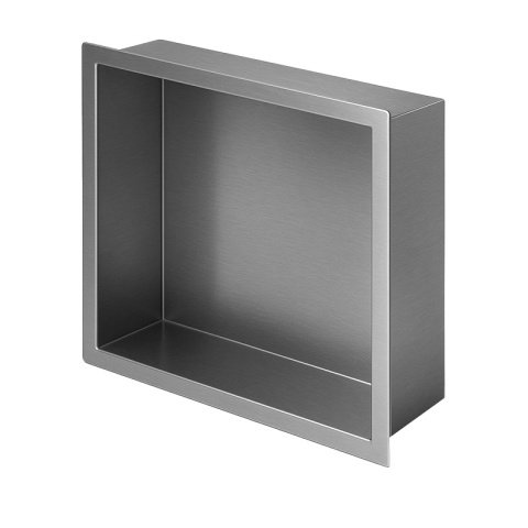 PÓŁKA ŁAZIENKOWA WNĘKOWA IGA Z KOŁNIERZEM CHROM 30X30X10 CM