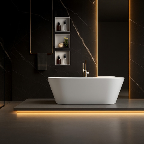 PÓŁKA ŁAZIENKOWA WNĘKOWA IGA Z KOŁNIERZEM CHROM 30X30X10 CM