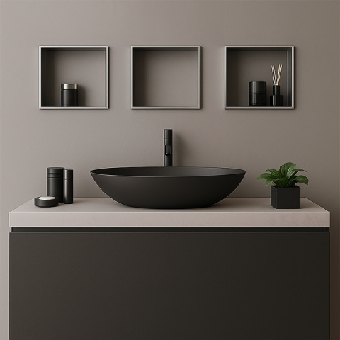 PÓŁKA ŁAZIENKOWA WNĘKOWA IGA Z KOŁNIERZEM CHROM 30X30X7 CM