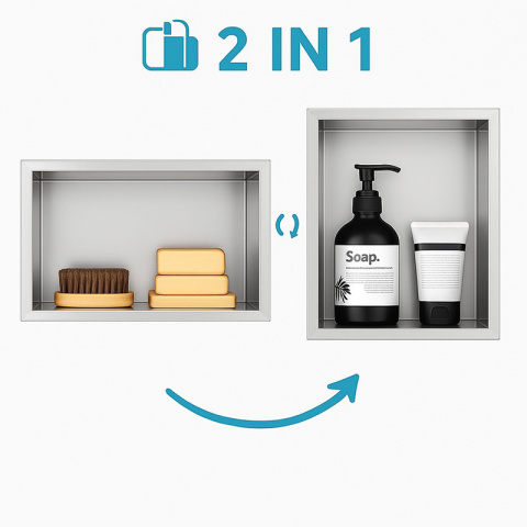 PÓŁKA ŁAZIENKOWA WNĘKOWA IGA Z KOŁNIERZEM CHROM 45X30X7 CM