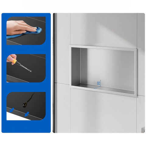 PÓŁKA ŁAZIENKOWA WNĘKOWA IGA Z KOŁNIERZEM CHROM 60X30X10 CM