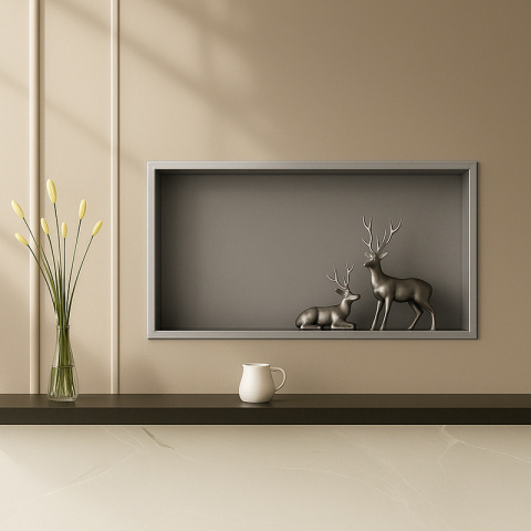 PÓŁKA ŁAZIENKOWA WNĘKOWA IGA Z KOŁNIERZEM CHROM 60X30X10 CM