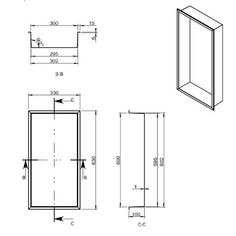 PÓŁKA ŁAZIENKOWA WNĘKOWA IGA Z KOŁNIERZEM CHROM 60X30X10 CM