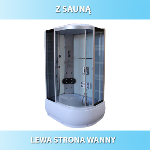 KABINA PRYSZNICOWA Z HYDROMASAŻEM I SAUNĄ WSH7106LWS LEWA BIAŁA 120x80 CM