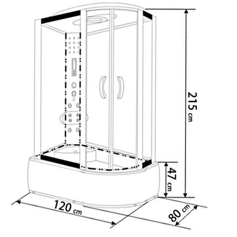 KABINA PRYSZNICOWA Z HYDROMASAŻEM I SAUNĄ WSH7106LWS LEWA BIAŁA 120x80 CM