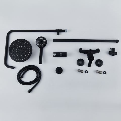 BATERIA PRYSZNICOWA ŁAZIENKOWA ŚCIENNA ZESTAW Z DESZCZOWNICĄ HAVANA CZARNA