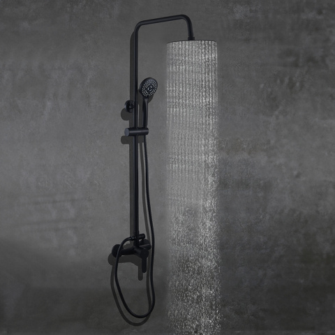 BATERIA PRYSZNICOWA ŁAZIENKOWA ŚCIENNA ZESTAW Z DESZCZOWNICĄ HAVANA CZARNA