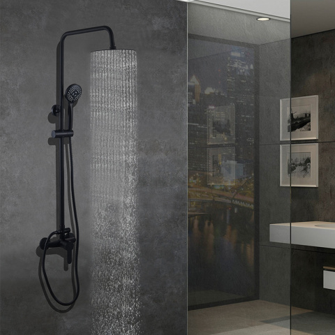 BATERIA PRYSZNICOWA ŁAZIENKOWA ŚCIENNA ZESTAW Z DESZCZOWNICĄ HAVANA CZARNA