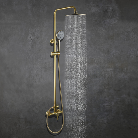 BATERIA PRYSZNICOWA ŁAZIENKOWA ŚCIENNA ZESTAW Z DESZCZOWNICĄ MILTON ZŁOTA