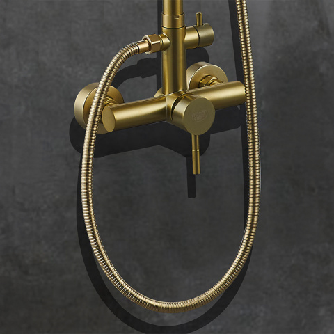 BATERIA PRYSZNICOWA ŁAZIENKOWA ŚCIENNA ZESTAW Z DESZCZOWNICĄ MILTON ZŁOTA