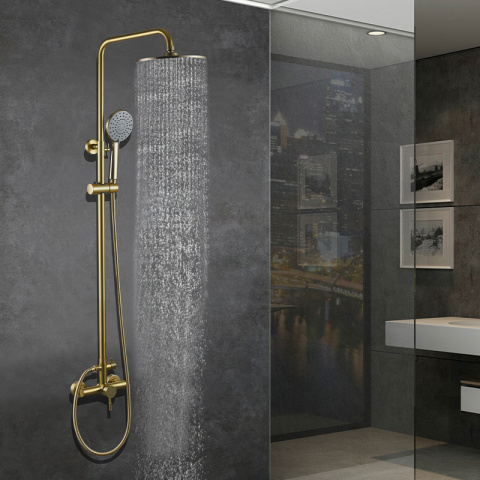 BATERIA PRYSZNICOWA ŁAZIENKOWA ŚCIENNA ZESTAW Z DESZCZOWNICĄ MILTON ZŁOTA