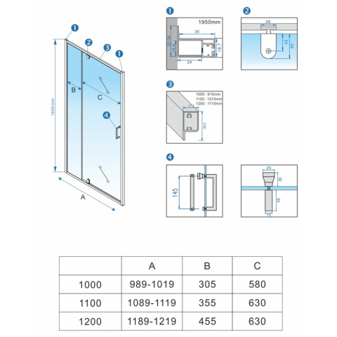 DRZWI PRYSZNICOWE UCHYNE DO WNĘKI ZES-KZ19D-BL-100 CZARNE 100 CM 6 MM