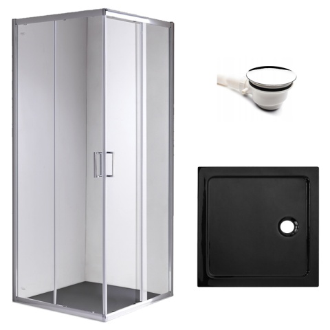 KABINA PRYSZNICOWA KWADRATOWA Z BRODZIKIEM KZ93C/ST06A CHROM/CZARNY 100x100