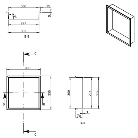 PÓŁKA ŁAZIENKOWA WNĘKOWA IGA Z KOŁNIERZEM ZŁOTA 30X30X7 CM