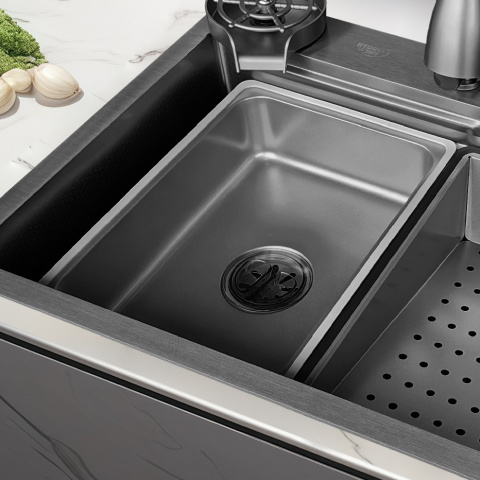 ZLEW KUCHENNY JEDNOKOMOROWY Z WODOSPADEM WIELOFUNKCYJNY CZARNY COSTA-BL-68X46