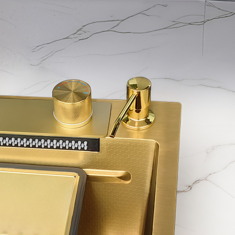 ZLEW KUCHENNY JEDNOKOMOROWY Z WODOSPADEM WIELOFUNKCYJNY ZŁOTY COSTA-GL-68X46