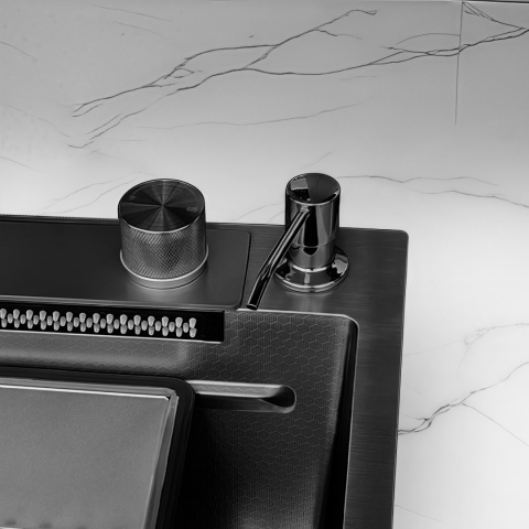 ZLEWOZMYWAK JEDNOKOMOROWY WIELOFUNKCYJNY COBA 75X46 CZARNY ZLEW KUCHENNY STALOWY