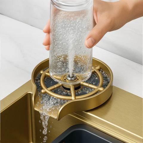 ZLEW KUCHENNY JEDNOKOMOROWY Z WODOSPADEM WIELOFUNKCYJNY ZŁOTY COSTA-GL-68X46