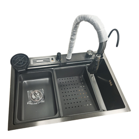 ZLEW KUCHENNY JEDNOKOMOROWY Z WODOSPADEM WIELOFUNKCYJNY GRAFITOWY TOKIO-BL-75X46