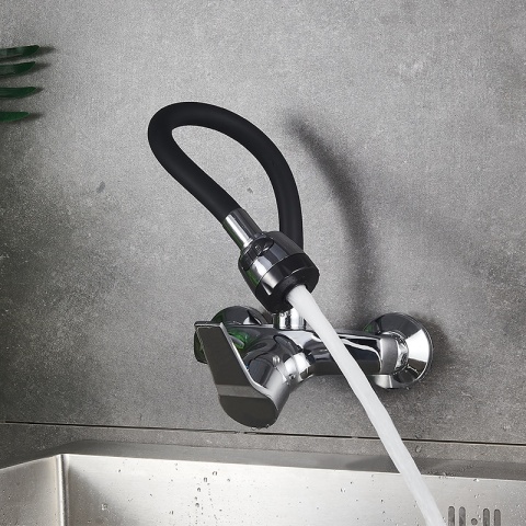 BATERIA KUCHENNA ŚCIENNA DOVER GIĘTKA CZARNA WYLEWKA PODSTAWA CHROM