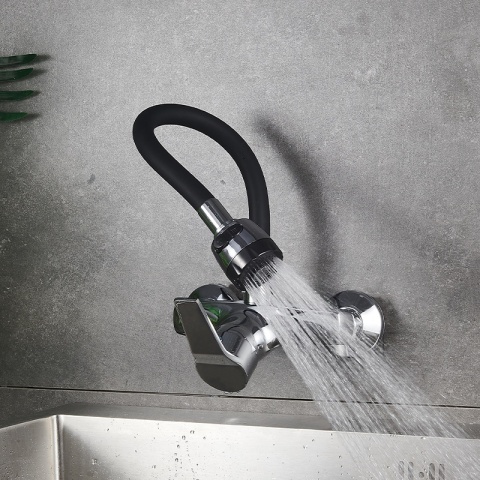 BATERIA KUCHENNA ŚCIENNA DOVER GIĘTKA CZARNA WYLEWKA PODSTAWA CHROM