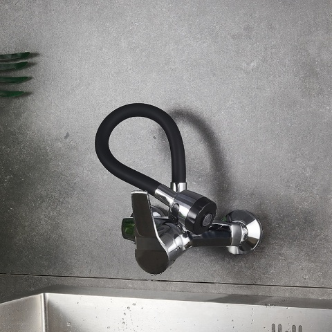 BATERIA KUCHENNA ŚCIENNA DOVER GIĘTKA CZARNA WYLEWKA PODSTAWA CHROM