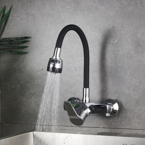 BATERIA KUCHENNA ŚCIENNA DOVER GIĘTKA CZARNA WYLEWKA PODSTAWA CHROM