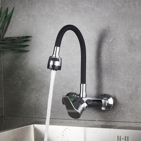 BATERIA KUCHENNA ŚCIENNA DOVER GIĘTKA CZARNA WYLEWKA PODSTAWA CHROM