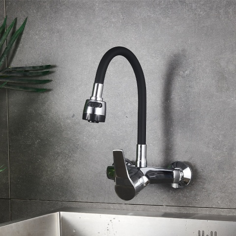 BATERIA KUCHENNA ŚCIENNA DOVER GIĘTKA CZARNA WYLEWKA PODSTAWA CHROM