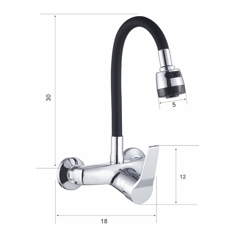 BATERIA KUCHENNA ŚCIENNA DOVER GIĘTKA CZARNA WYLEWKA PODSTAWA CHROM