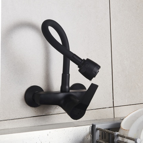 BATERIA KUCHENNA ŚCIENNA DOVER GIĘTKA CZARNA WYLEWKA PODSTAWA CZARNA