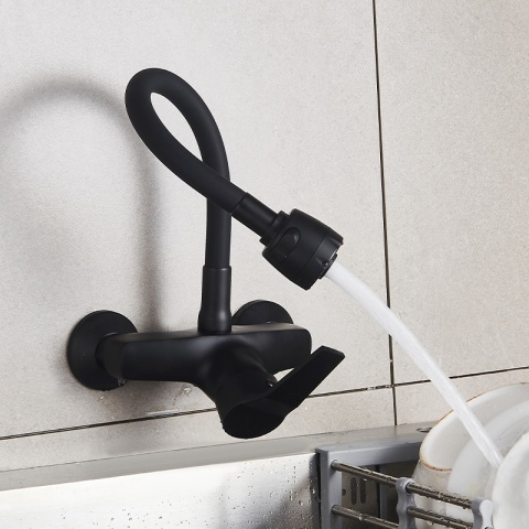 BATERIA KUCHENNA ŚCIENNA DOVER GIĘTKA CZARNA WYLEWKA PODSTAWA CZARNA