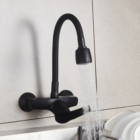 BATERIA KUCHENNA ŚCIENNA DOVER GIĘTKA CZARNA WYLEWKA PODSTAWA CZARNA