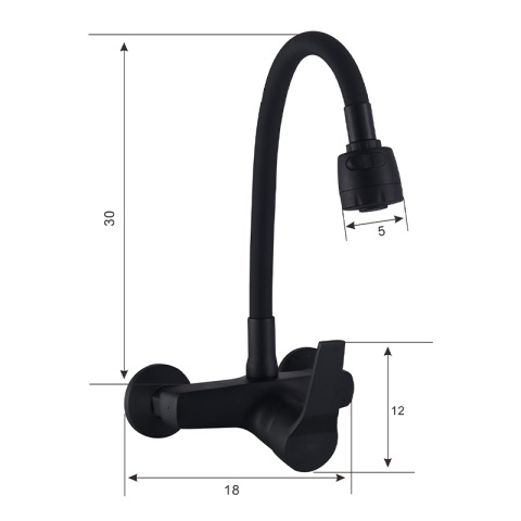 BATERIA KUCHENNA ŚCIENNA DOVER GIĘTKA CZARNA WYLEWKA PODSTAWA CZARNA