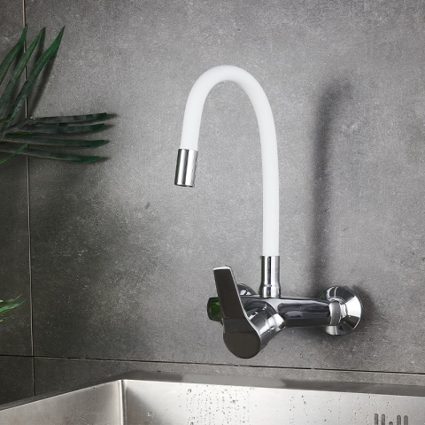 BATERIA KUCHENNA ŚCIENNA EBRO GIĘTKA BIAŁA WYLEWKA PODSTAWA CHROM