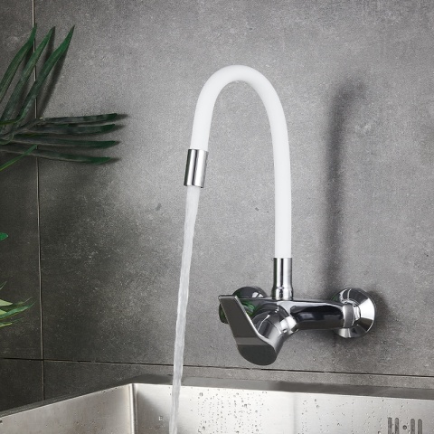 BATERIA KUCHENNA ŚCIENNA EBRO GIĘTKA BIAŁA WYLEWKA PODSTAWA CHROM