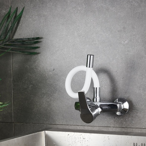 BATERIA KUCHENNA ŚCIENNA EBRO GIĘTKA BIAŁA WYLEWKA PODSTAWA CHROM