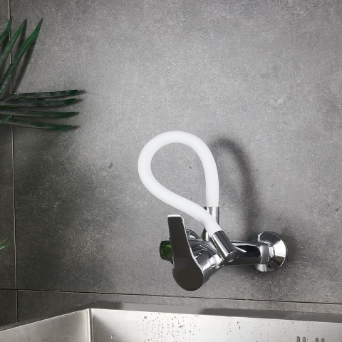 BATERIA KUCHENNA ŚCIENNA EBRO GIĘTKA BIAŁA WYLEWKA PODSTAWA CHROM