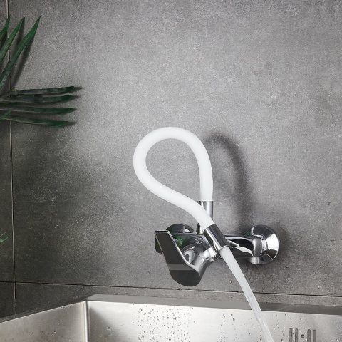 BATERIA KUCHENNA ŚCIENNA EBRO GIĘTKA BIAŁA WYLEWKA PODSTAWA CHROM