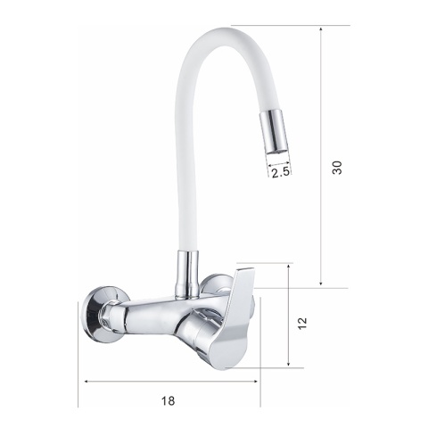 BATERIA KUCHENNA ŚCIENNA EBRO GIĘTKA BIAŁA WYLEWKA PODSTAWA CHROM